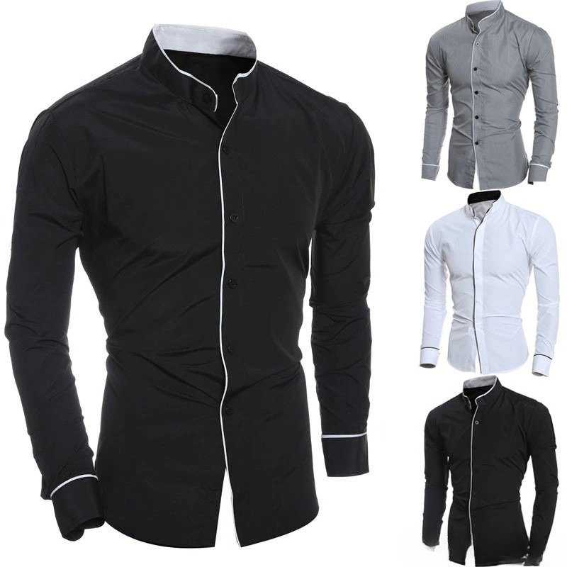 Mandarin Collar Formal Shirt Slim Fit - Męskie koszule slim fit z długim