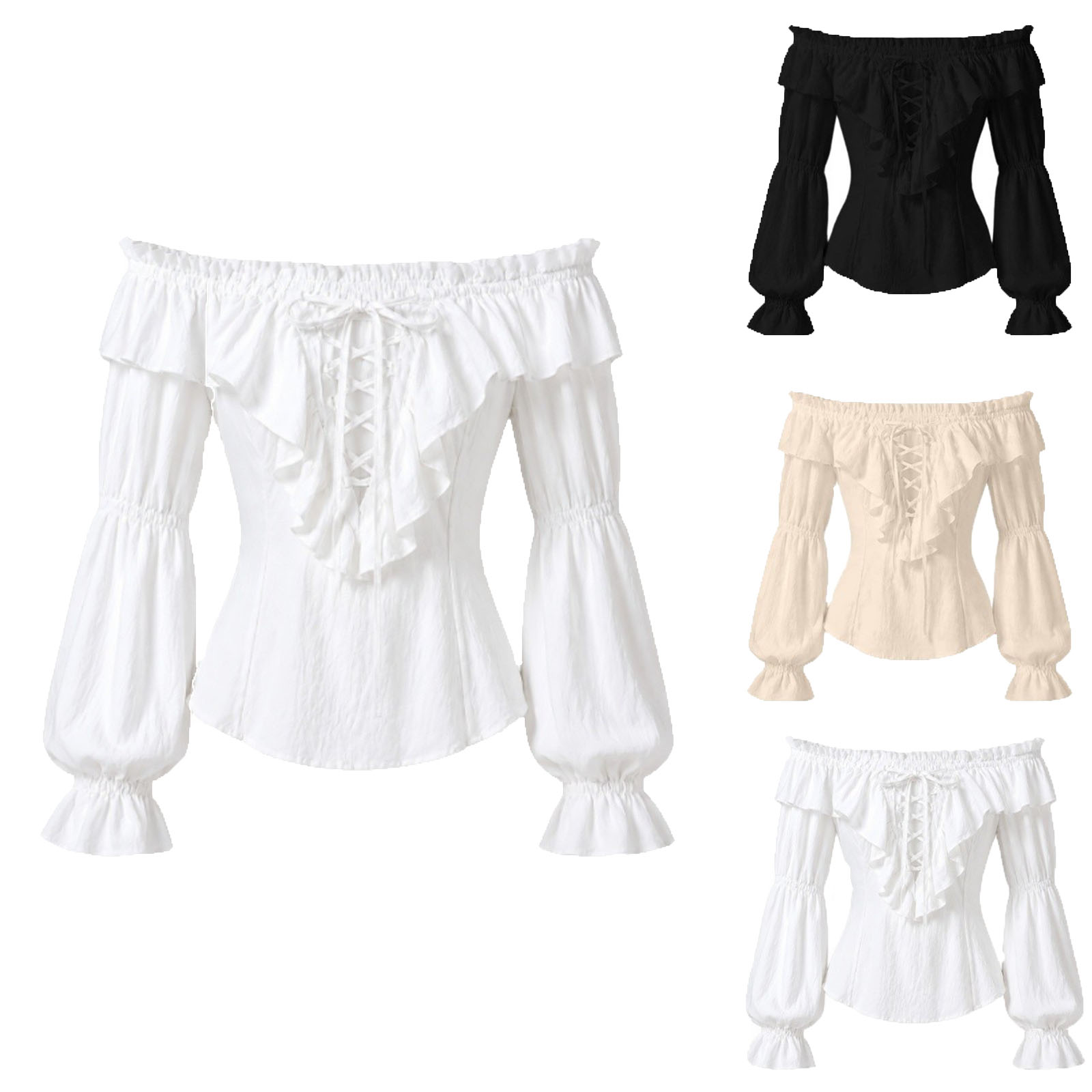 Medieval Gothic Lace Up Pirate Shirt - Damska koszula piracka w stylu renesansowym,