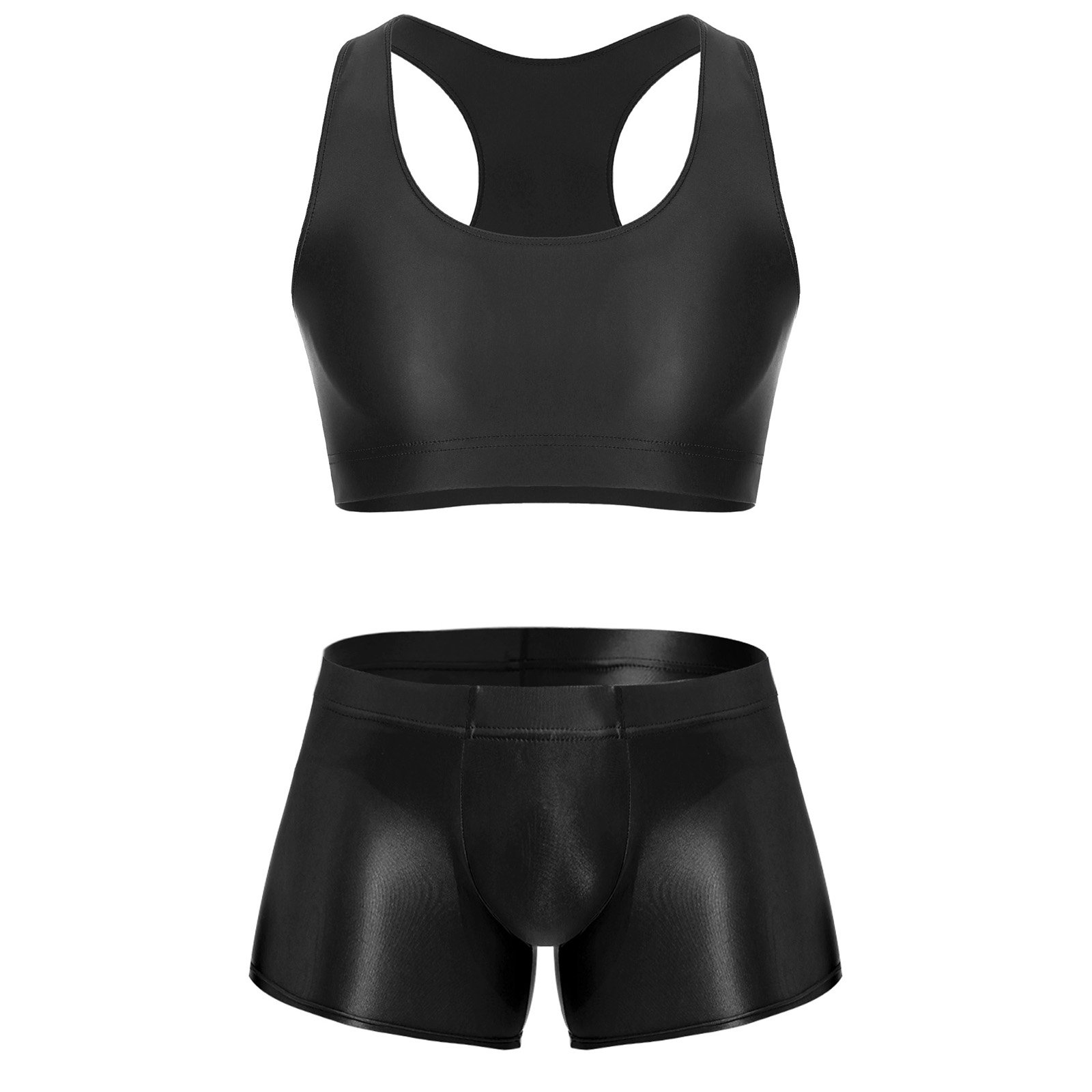 Underwear - Męski błyszczący, elastyczny strój fitness: bezrękawnik