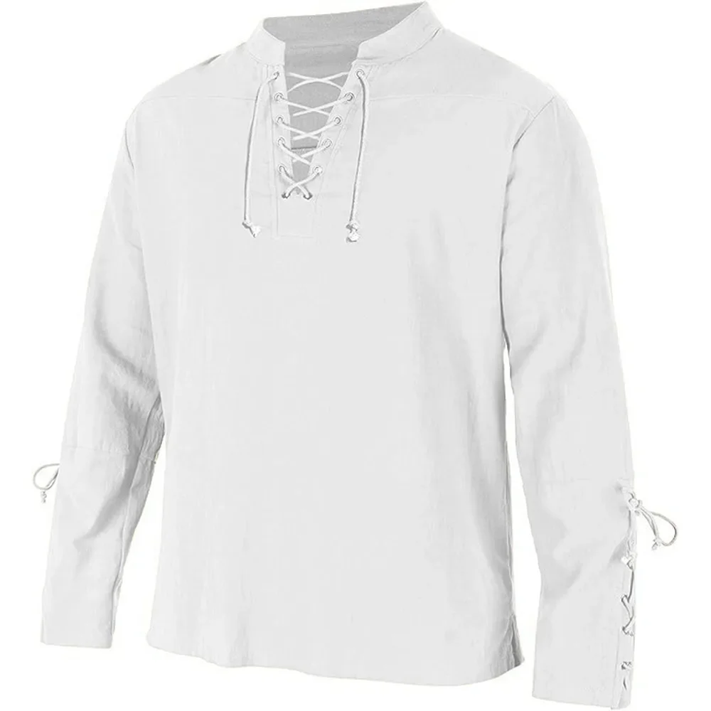 Medieval Gothic Lace Up Pirate Shirt - Męskie koszule z długim rękawem Zasznurowane