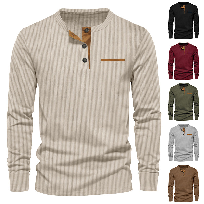 Corduroy Button Up Shirt Men - Nowa męska koszulka z długim rękawem