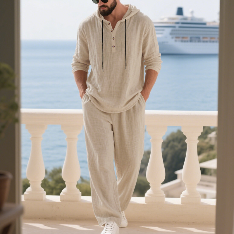 Mens Linen Shirt Long Sleeve - Męski lniany garnitur na jesień, luźny