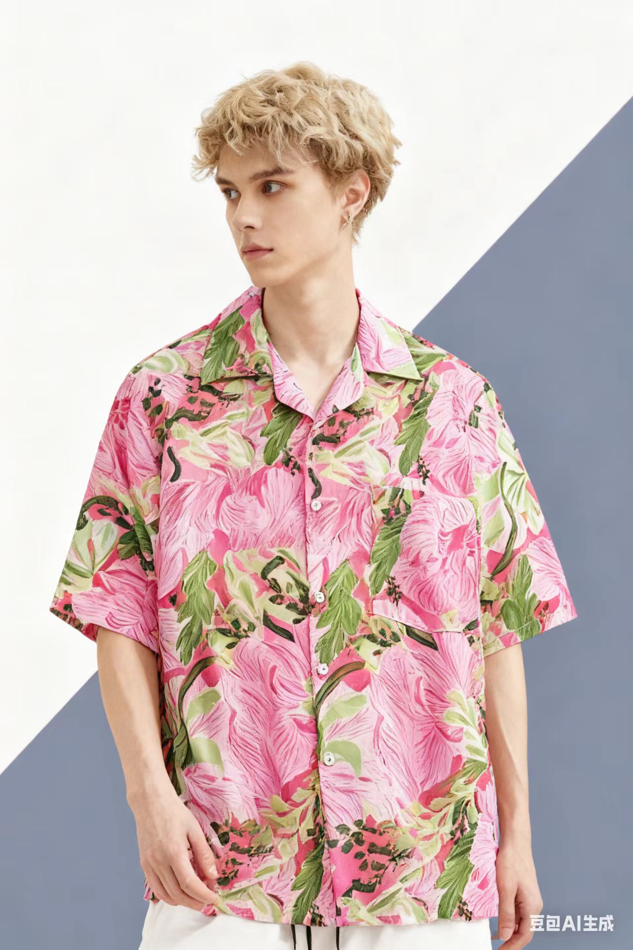 Vintage Hawaiian Floral Shirt - Vintage Koszule Plażowe Wakacyjne Różowe Graffiti