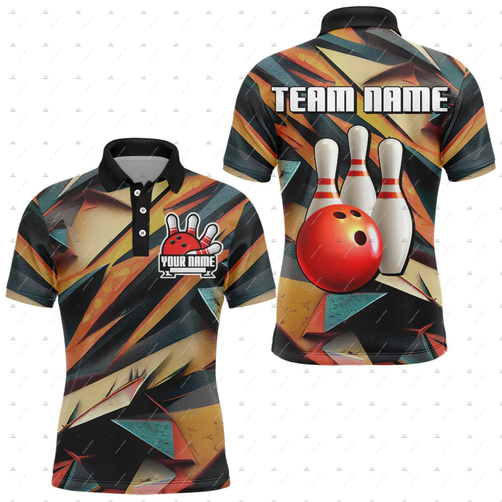 Short Sleeve Bowling Shirt Retro - Koszulki Polo z Krótkim Rękawem A1