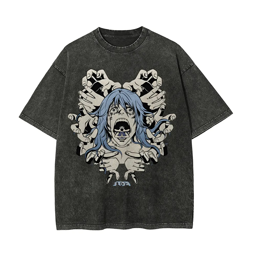 Acid Wash Vintage Graphic T Shirt - Koszulka Mahito Jujutsu Kaisen Męska Acid
