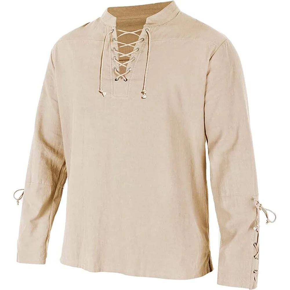 Medieval Gothic Lace Up Pirate Shirt - Męskie koszule z długim rękawem sznurowane