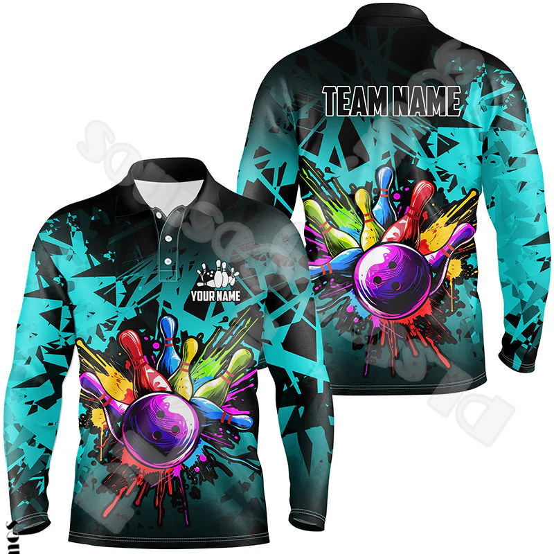 Short Sleeve Bowling Shirt Retro - Nazwa własna gracz w kręgle płomień