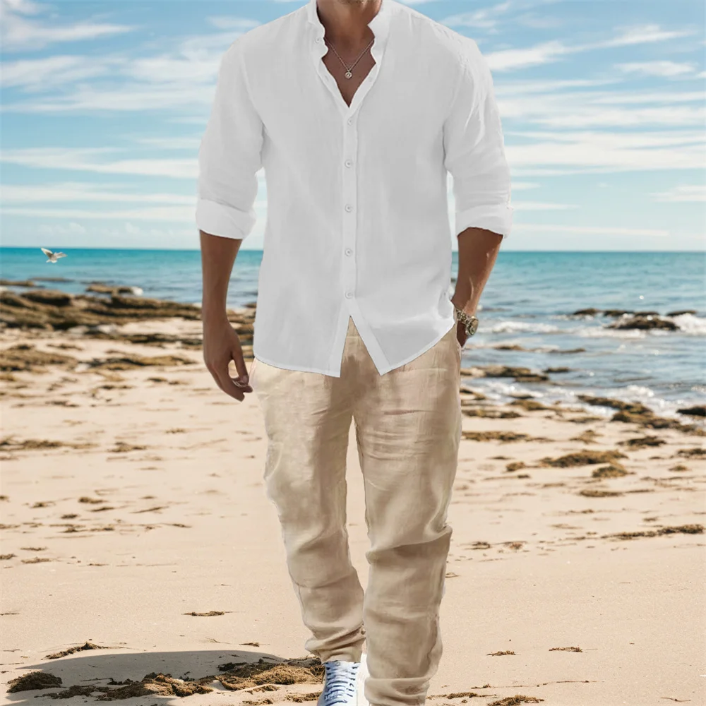 Mens Linen Shirt Long Sleeve - Męskie koszule z długim rękawem z