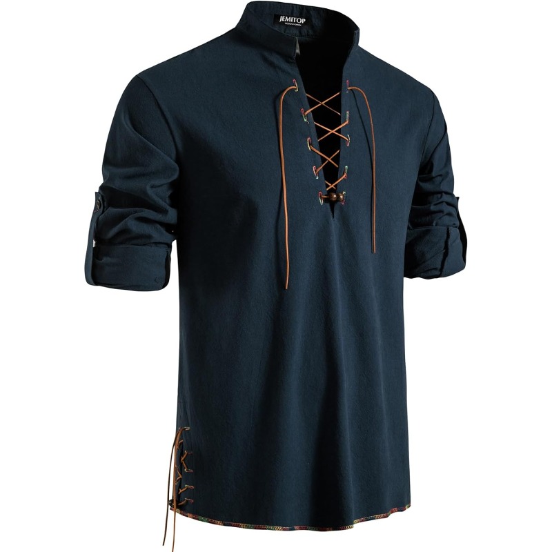 Medieval Gothic Lace Up Pirate Shirt - Męska koszula piracka Viking Retro renesansowy