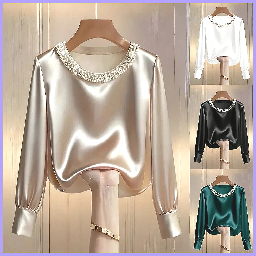 Shirts - Elegancka satynowa bluzka z koralikami dla