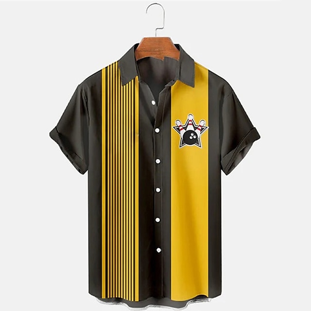 Short Sleeve Bowling Shirt Retro - Męska koszula z krótkim rękawem, w