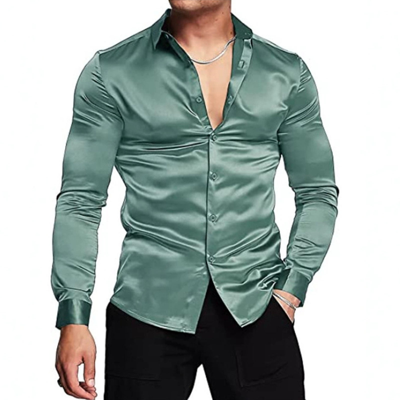 Mens Satin Silk Dress Shirt - Koszule z jedwabiu satynowego na wiosnę
