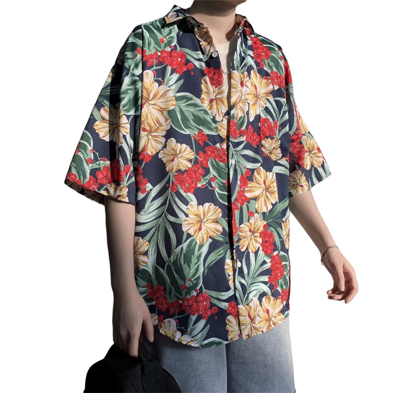 Vintage Hawaiian Floral Shirt - Casual hawajska retro kwiatowy Print nowa