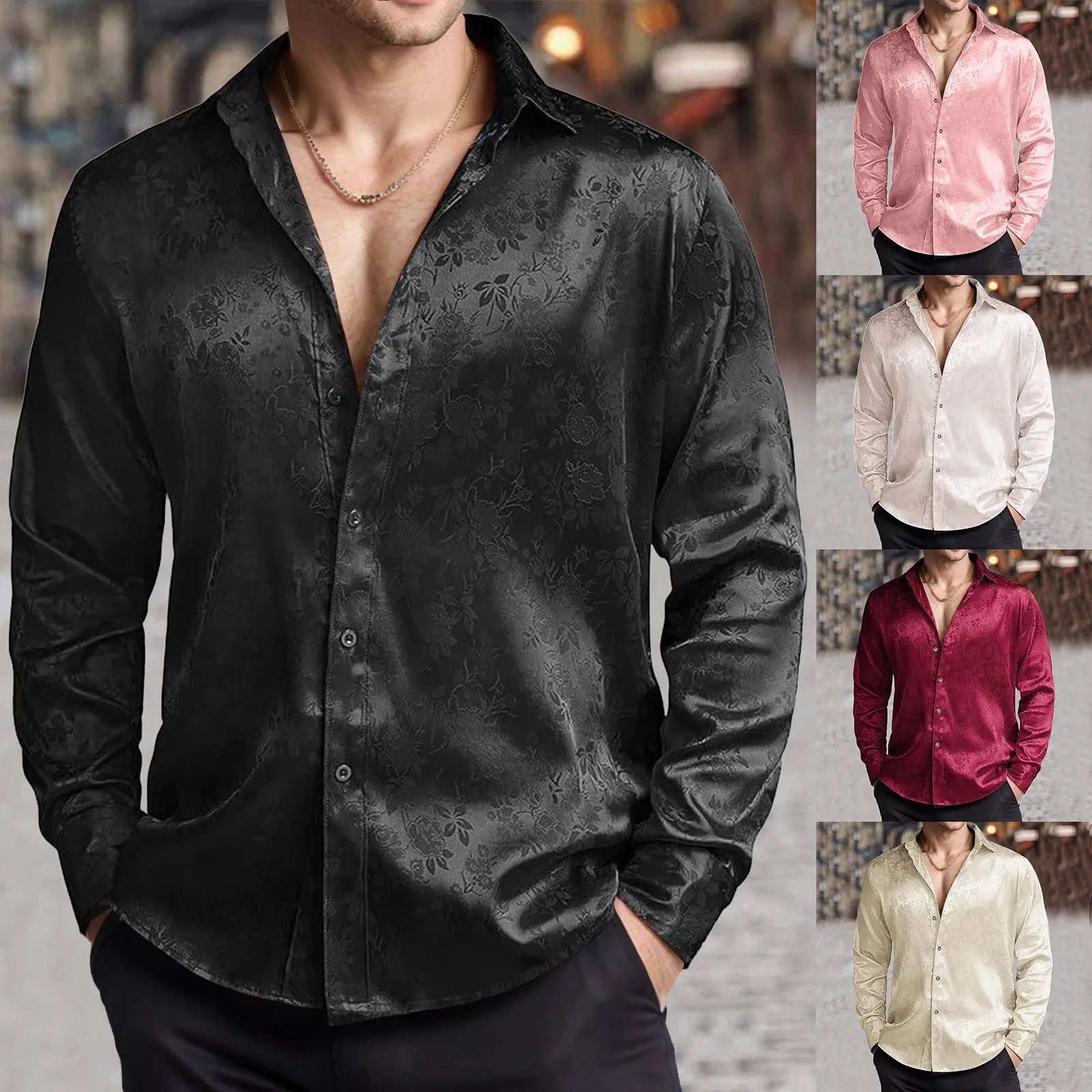 Mens Satin Silk Dress Shirt - Męska koszula z imitacji jedwabiu Satynowa