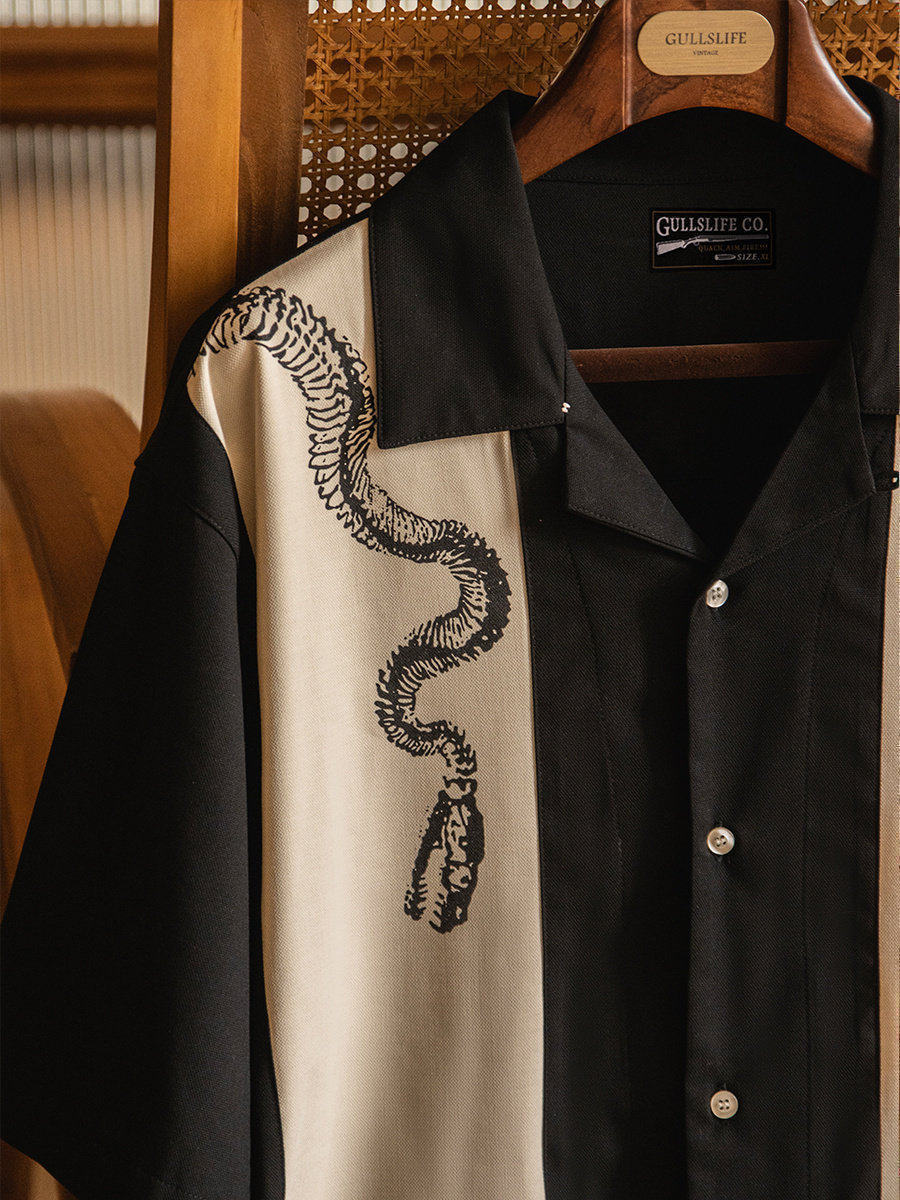 Short Sleeve Bowling Shirt Retro - Koszula męska z krótkim rękawem i
