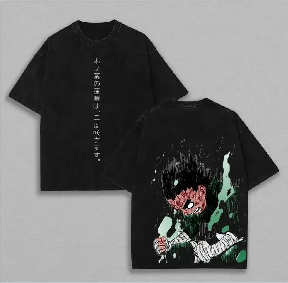 Acid Wash Vintage Graphic T Shirt - Koszulka Rock Lee Naruto Męska Acid