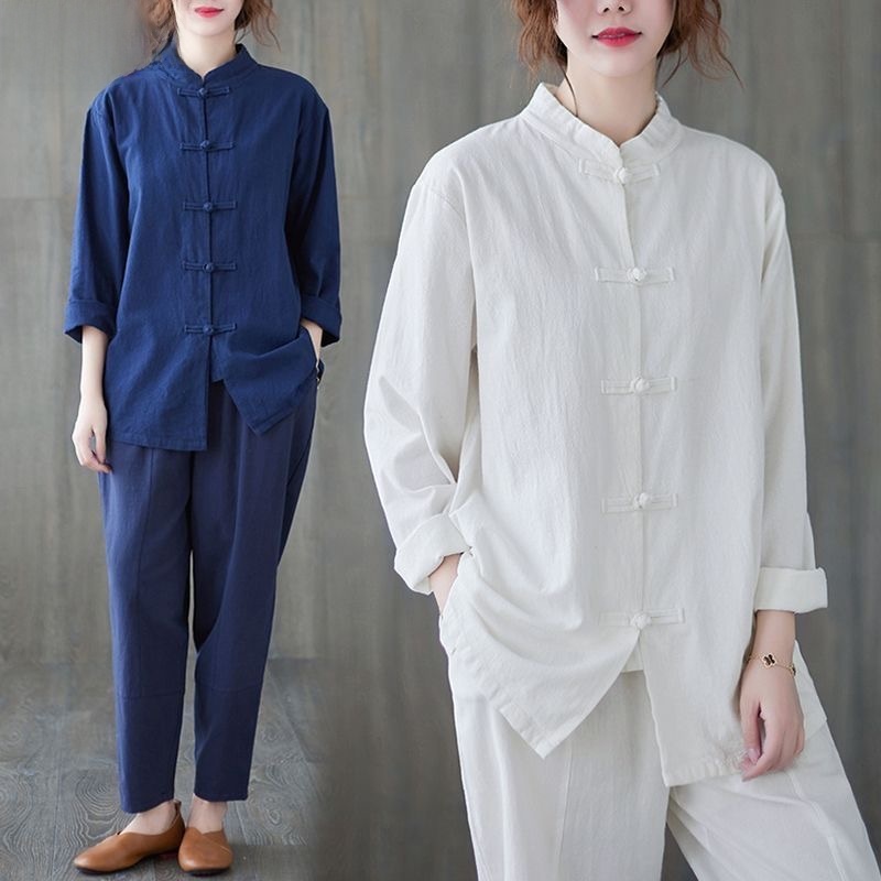 Mens Linen Shirt Long Sleeve - Luźna koszula z bawełny i lnu,