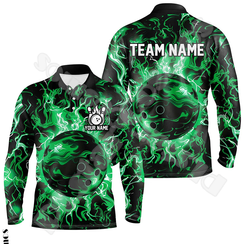 Short Sleeve Bowling Shirt Retro - Nazwa własna gracz w kręgle płomień