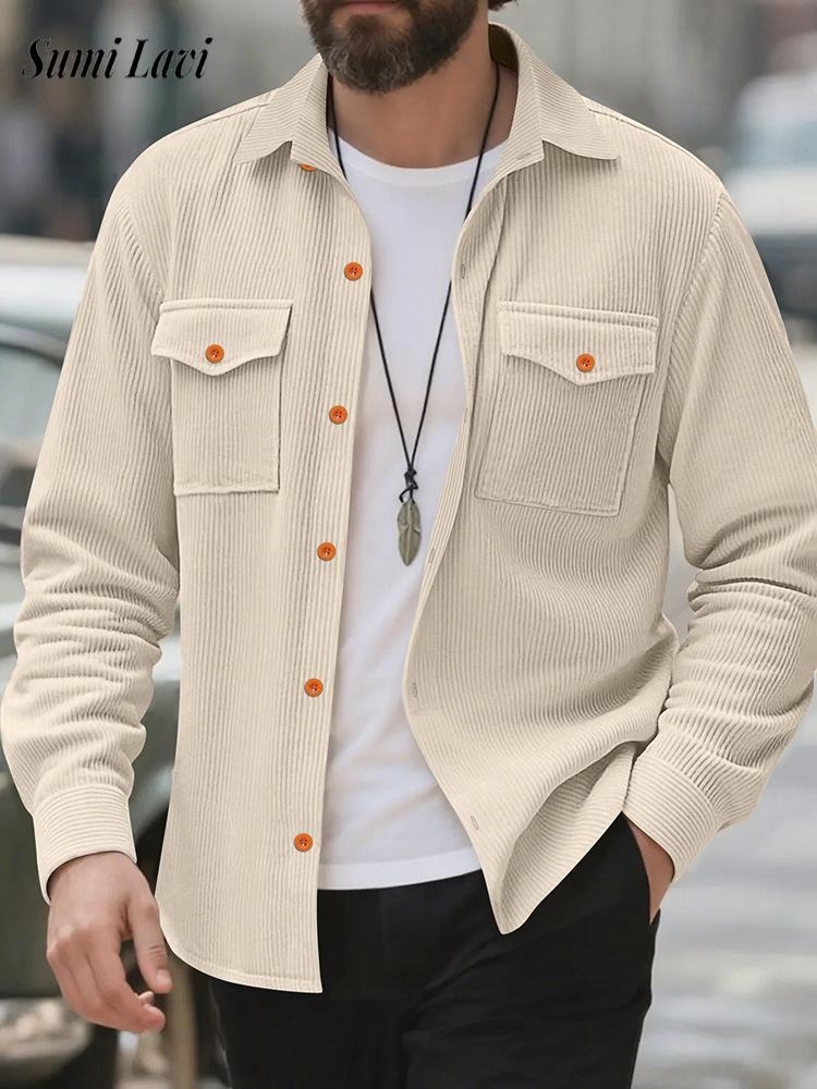 Corduroy Button Up Shirt Men - Męska koszula-kurtka sztruksowa na wiosnę i