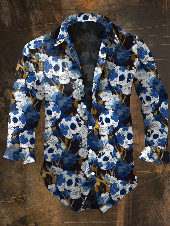 Vintage Hawaiian Floral Shirt - Halloweenowa męska koszula z ciemnymi nadrukami