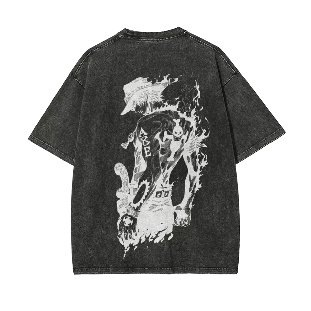 Acid Wash Vintage Graphic T Shirt - Męska koszulka Ace T-Shirt One Piece