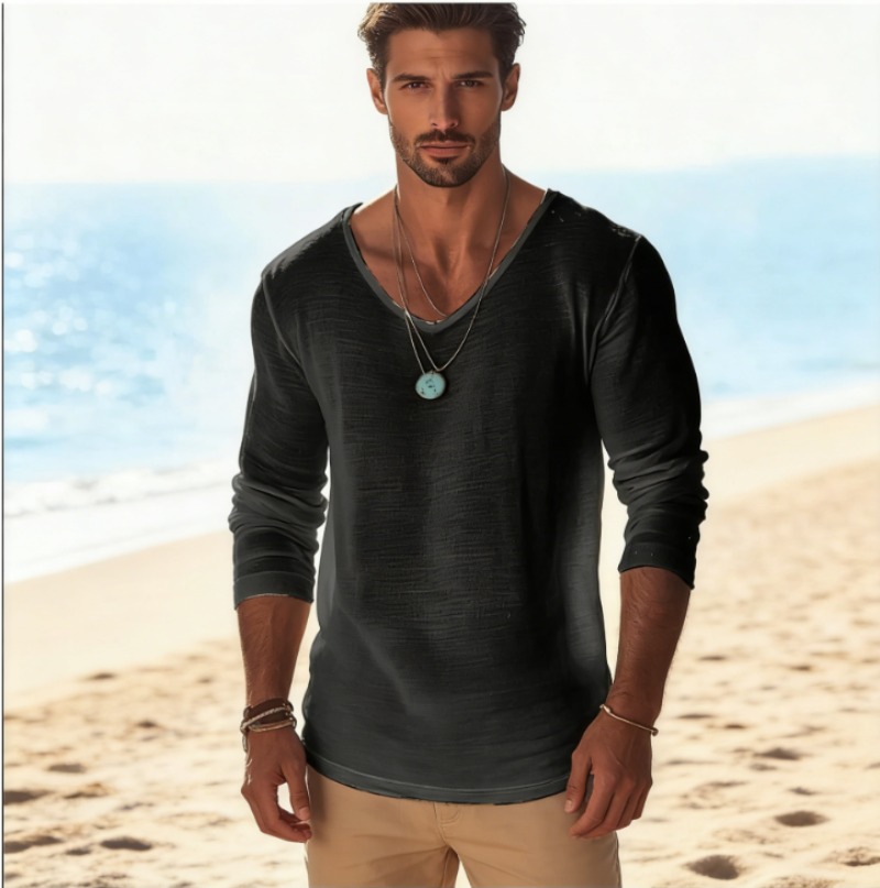 Mens Linen Shirt Long Sleeve - Męska koszulka z długim rękawem, z