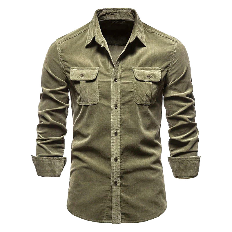 Corduroy Button Up Shirt Men - Męska nowa sztruksowa koszula bawełniana biznesowa