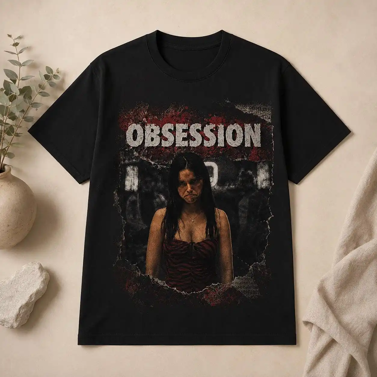Acid Wash Vintage Graphic T Shirt - Koszulka z grafiką Obsession, koszulka horrorowa