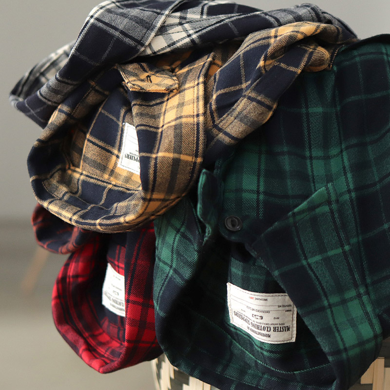 Flannel Plaid Shirt Heavy Weight - Jesienna Nowa Japońska Retro Koszula Męska