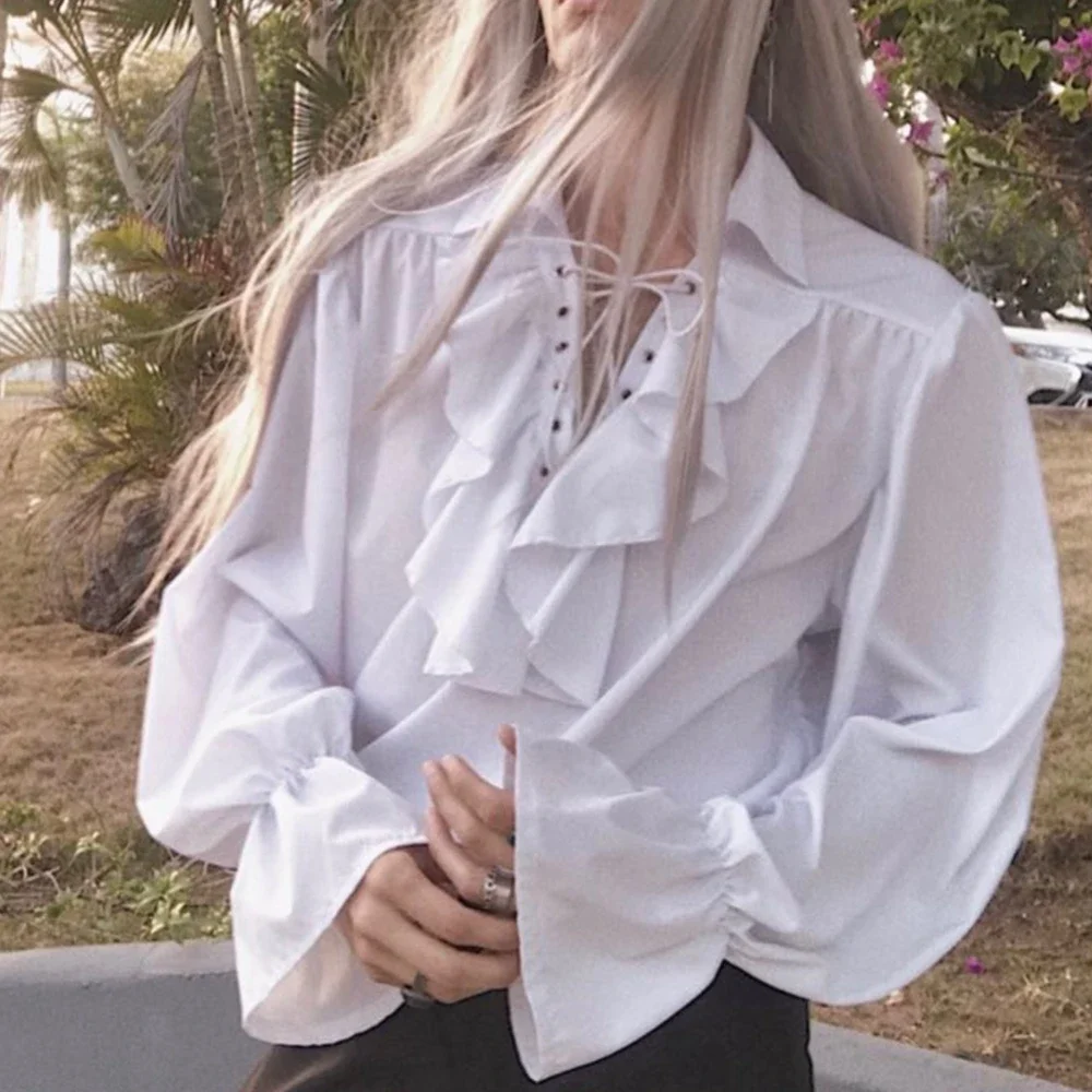 Medieval Gothic Lace Up Pirate Shirt - Męska koszula piracka, koszula księcia wampira,