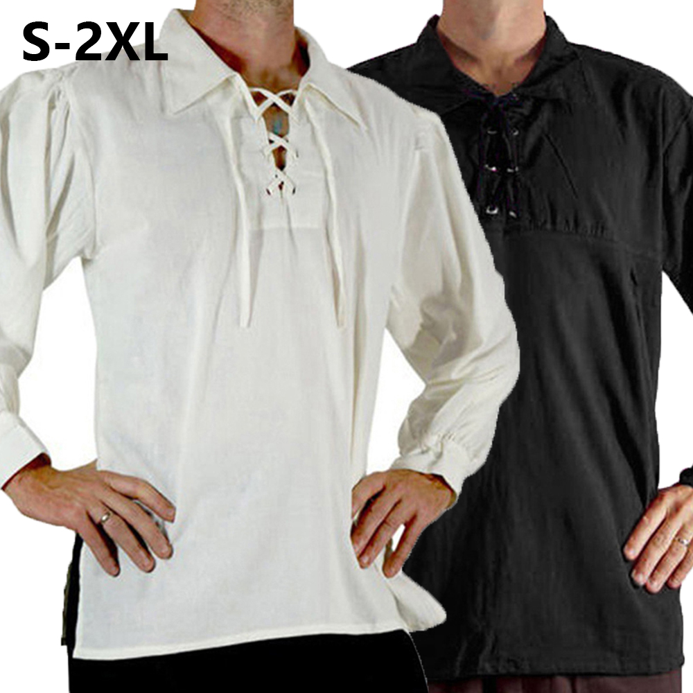 Medieval Gothic Lace Up Pirate Shirt - Męski strój średniowieczny renesansowy koszula piracka