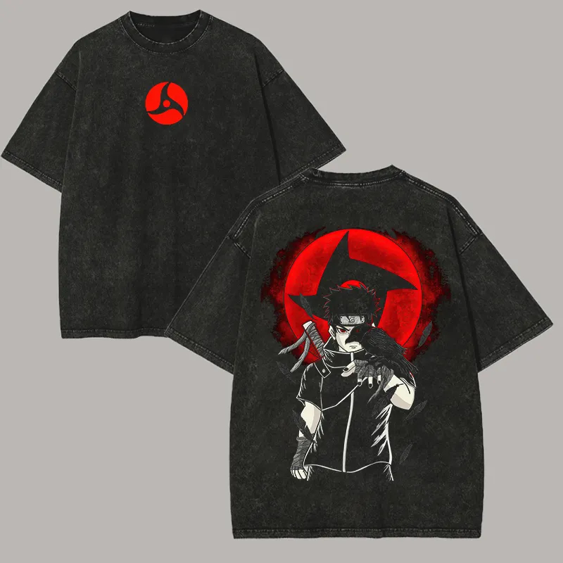 Acid Wash Vintage Graphic T Shirt - Koszulka Naruto Shisui Uchiha Mangekyo Sharingan