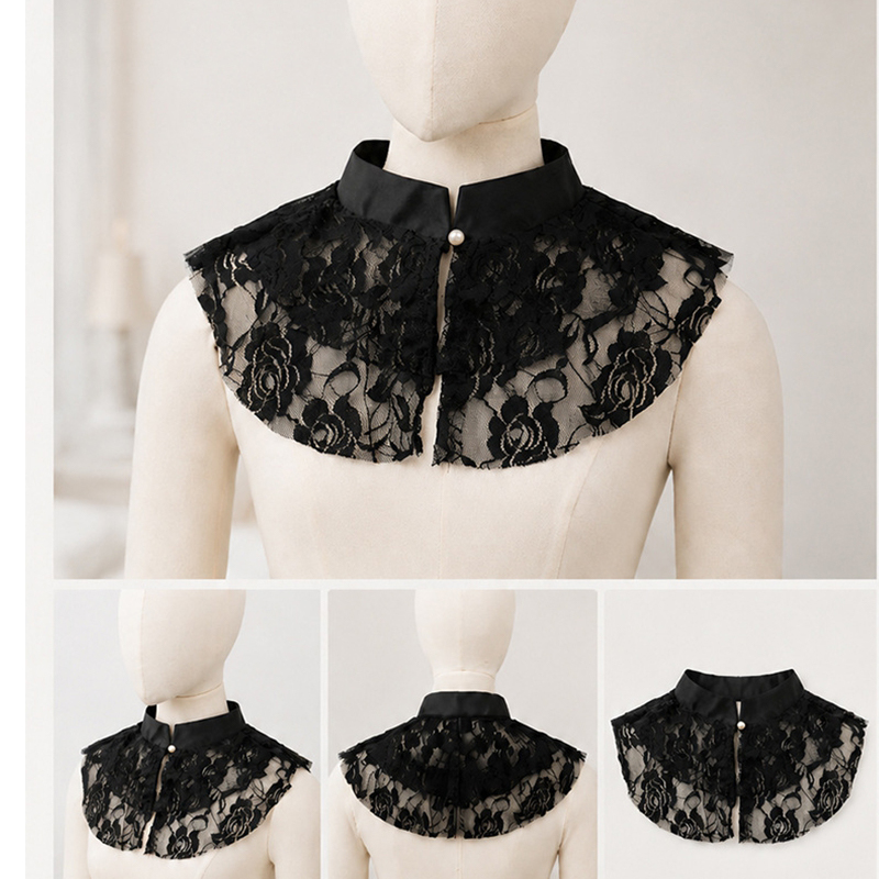 Shirts - Elegancki koronkowy kwiatowy szal z imitacją