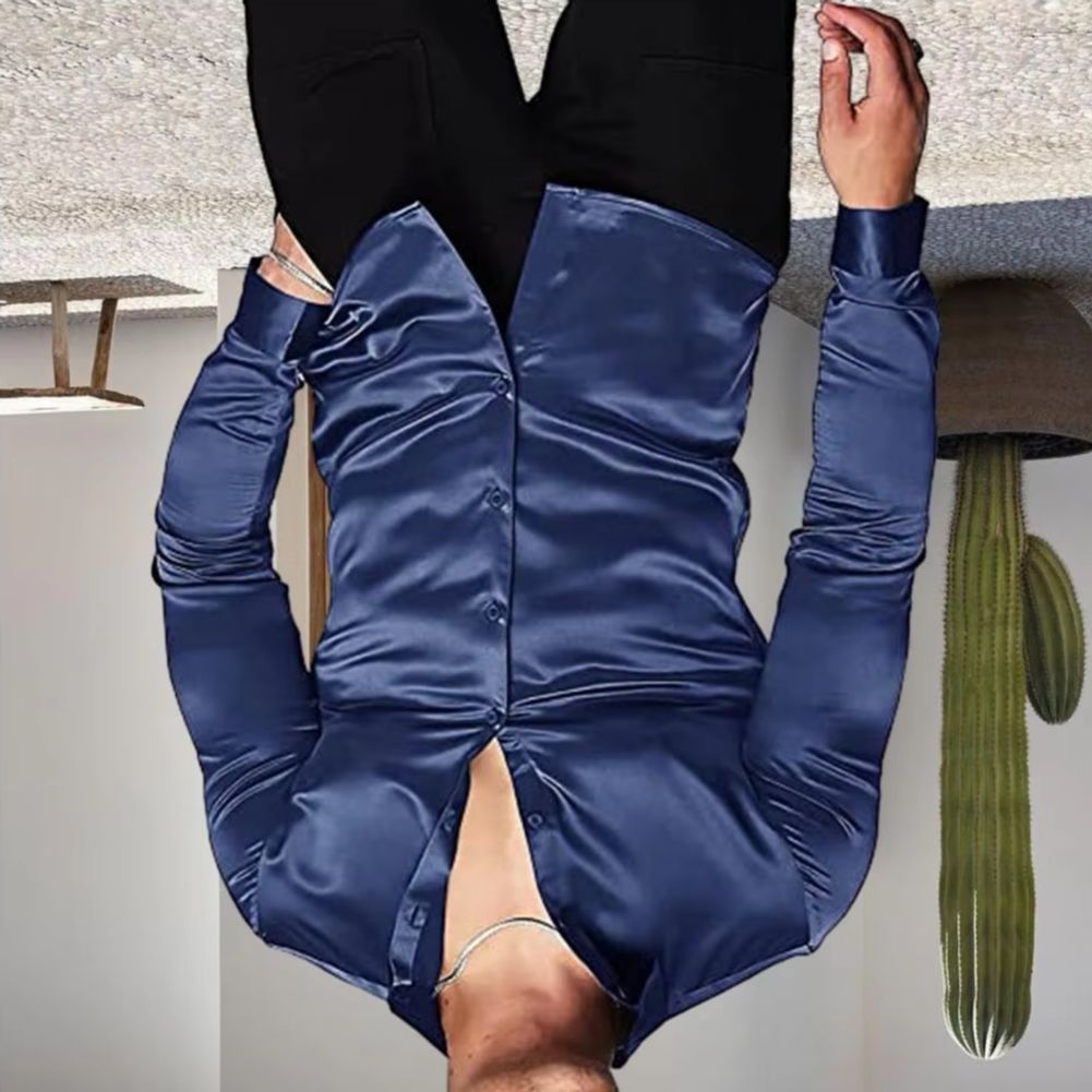 Mens Satin Silk Dress Shirt - Stylowa męska koszula z połyskującej, jedwabistej