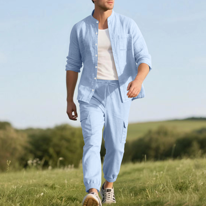 Męski lniany, oddychający dwuc – Mens Linen Shirt Long Sleeve recenzja i cena