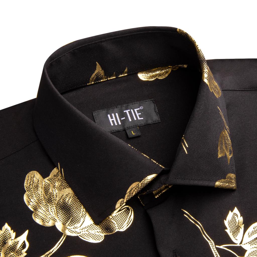 Hi-Tie czarne złoty jedwab męs – Mens Satin Silk Dress Shirt recenzja i cena