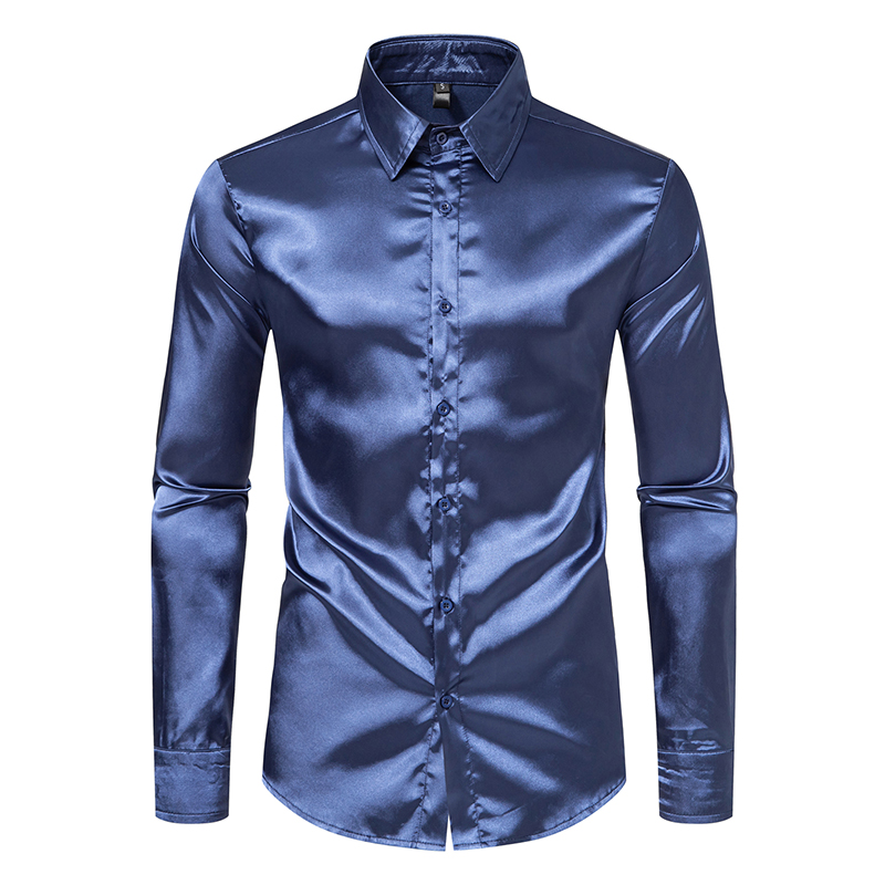 Męskie czarne satynowe luksuso – Mens Satin Silk Dress Shirt recenzja i cena