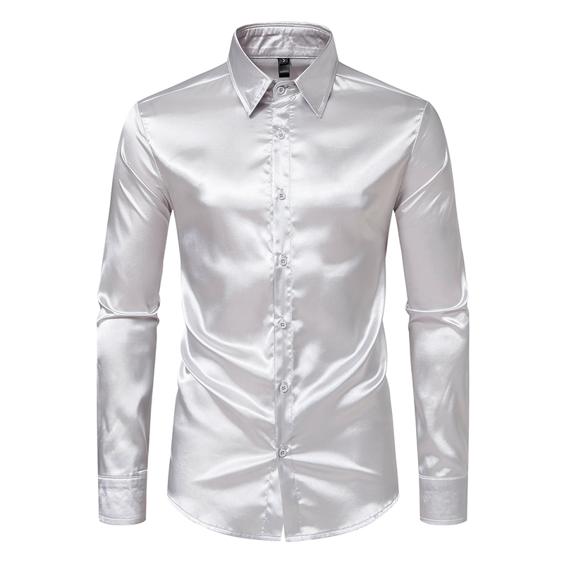 Męskie czarne satynowe luksuso – Mens Satin Silk Dress Shirt recenzja i cena