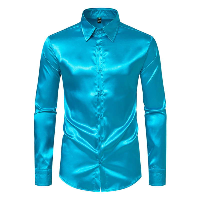 Męskie czarne satynowe luksuso – Mens Satin Silk Dress Shirt recenzja i cena