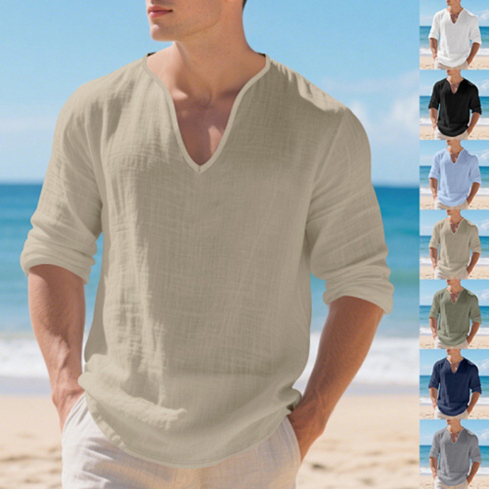 Nowa Amerykańska Męska Luźna K – Mens Linen Shirt Long Sleeve recenzja i cena