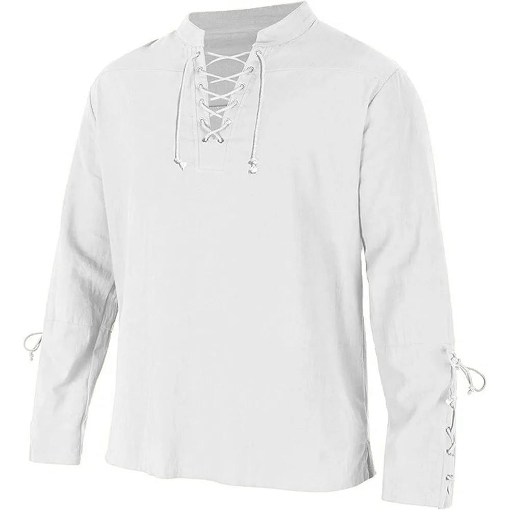Męskie koszule z długim rękawe – Medieval Gothic Lace Up Pirate Shirt recenzja i cena