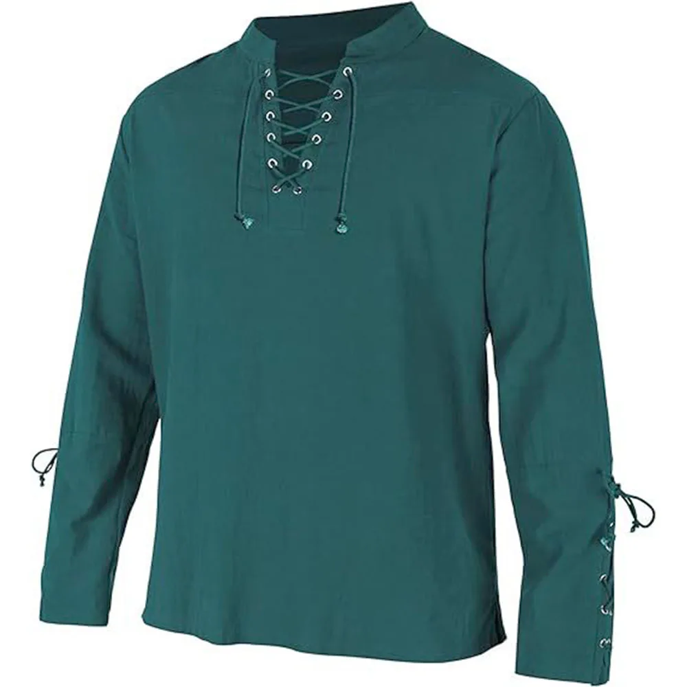 Męskie koszule z długim rękawe – Medieval Gothic Lace Up Pirate Shirt recenzja i cena