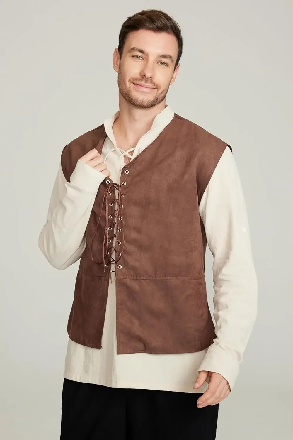 2-częściowy zestaw męski: śred – Medieval Gothic Lace Up Pirate Shirt recenzja i cena