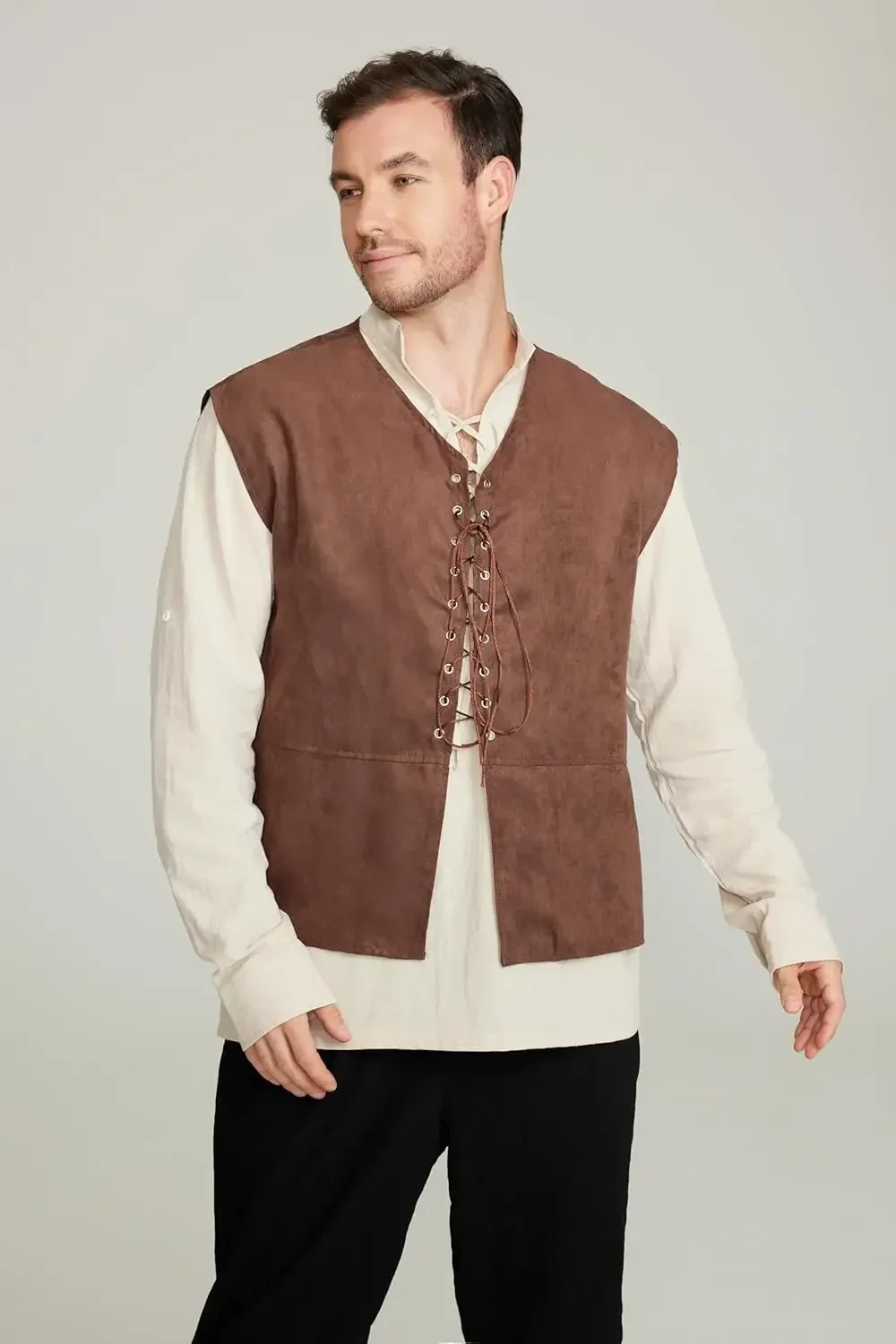 2-częściowy zestaw męski: śred – Medieval Gothic Lace Up Pirate Shirt recenzja i cena