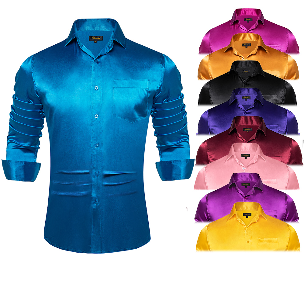 Męska niebieska czerwona biała – Mens Satin Silk Dress Shirt recenzja i cena