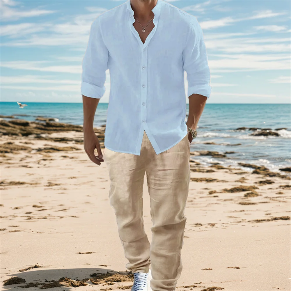 Męskie koszule z długim rękawe – Mens Linen Shirt Long Sleeve recenzja i cena