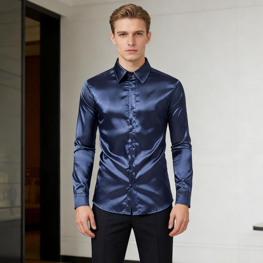 Niebieska Pomarańczowa Czerwon – Mens Satin Silk Dress Shirt recenzja i cena