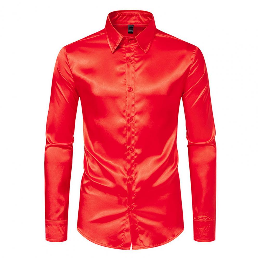 Niebieska Pomarańczowa Czerwon – Mens Satin Silk Dress Shirt recenzja i cena