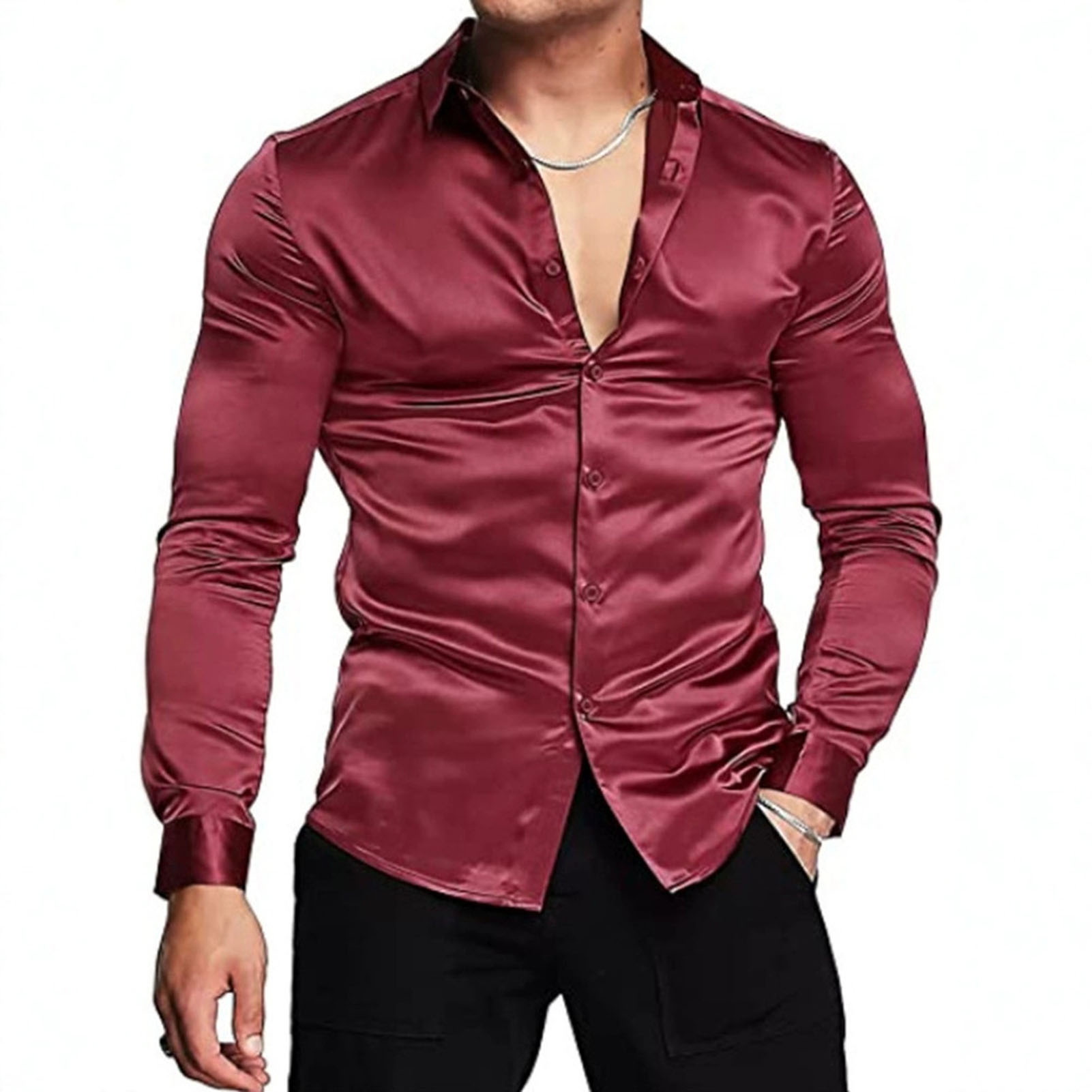 Koszule z jedwabiu satynowego  – Mens Satin Silk Dress Shirt recenzja i cena