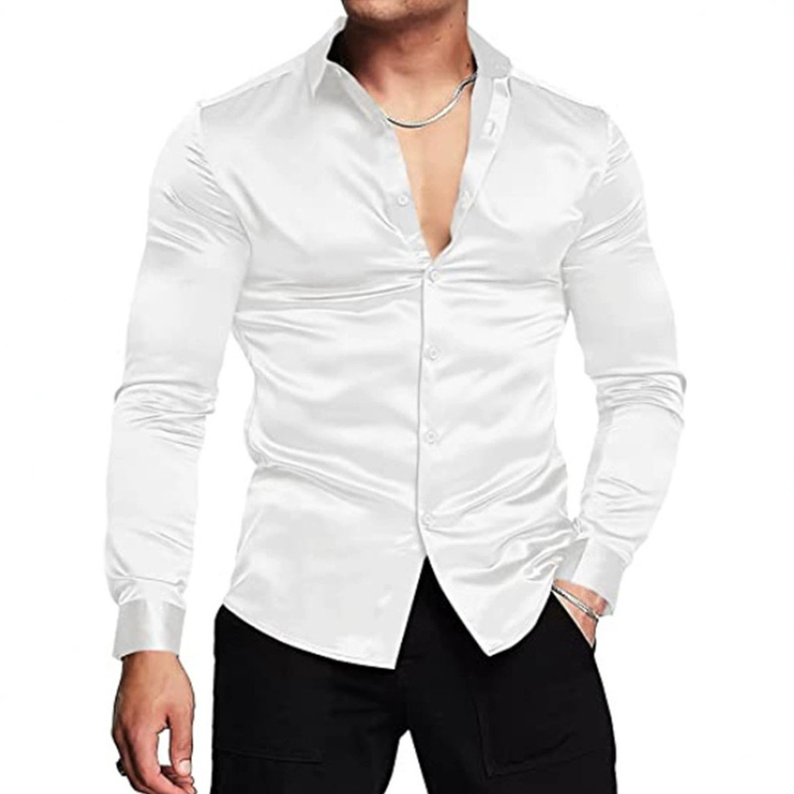 Koszule z jedwabiu satynowego  – Mens Satin Silk Dress Shirt recenzja i cena